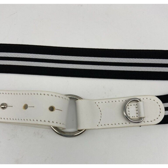 NWT Cole Haan Belt Womens Sz S M Black White Leather Trim Elastic Stretch Buckle - Picture 2 of 16
